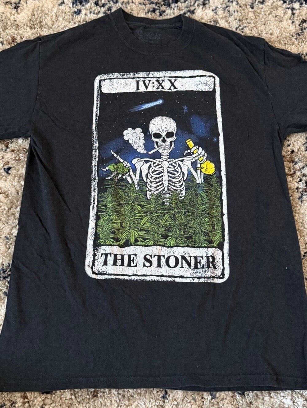 The Stoner Tarot Card Skeleton Graphic Tee L Black